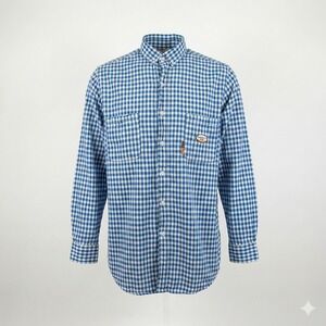 Rasco FR Flame Resistant Work Shirt 2XL Blue Gingham Plaid Button Down NFPA 2112